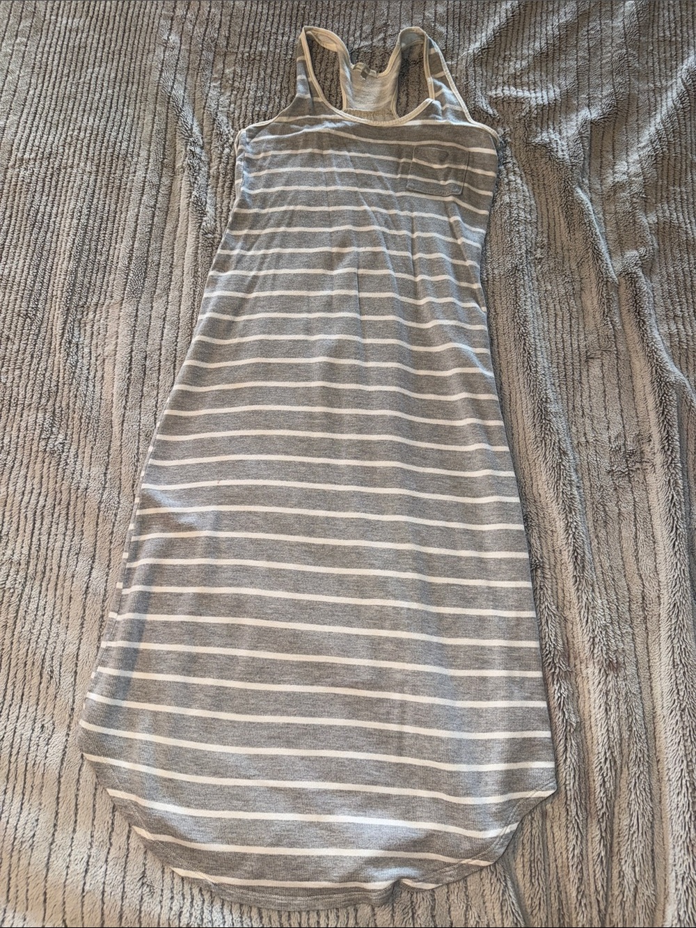 Just Ginger Gray and White Striped Racerback Maxi Dress